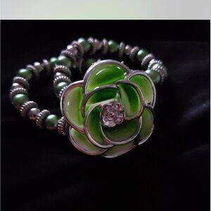 Floral Green and Silver Bracelet